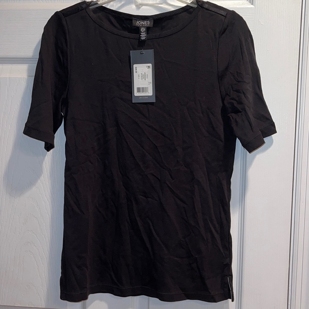 Jones Ny small Black Cotton T with Crewneck NWT